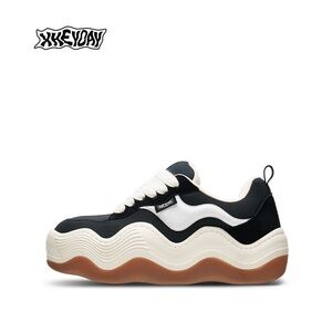 Heyday Black & White Platform Chunky Sneakers Wave Sole Lace Up Shoes-37